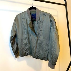 Madewell Tokyo Rider Green Silk Comfy Blend Bomber Jacket